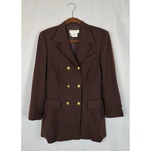 Escada Margaretha Ley Double Breasted Blazer Jacket Virgin Wool Brown Womens 38